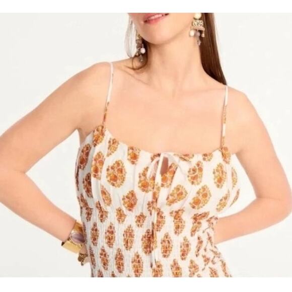 J.Crew smocked 100% linen dress in gathered floral sz 2 NWOT - Picture 2 of 12